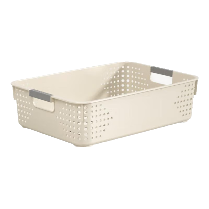 名创优品同款 杂物收纳筐塑料桌面收纳盒厨房橱柜零食玩具整理筐 奶油色矮款特大号