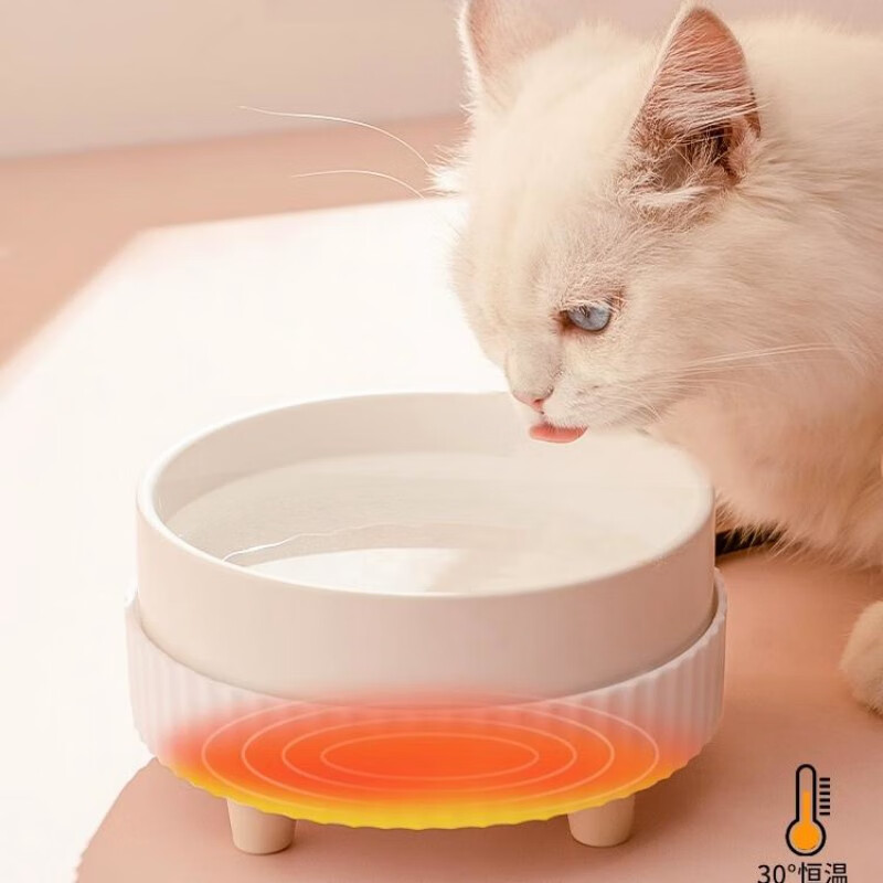 茨格曼宠物猫咪恒温饮水机可加热猫咪喝水器猫碗食盆加热碗恒温喝水碗 白色陶瓷加热碗