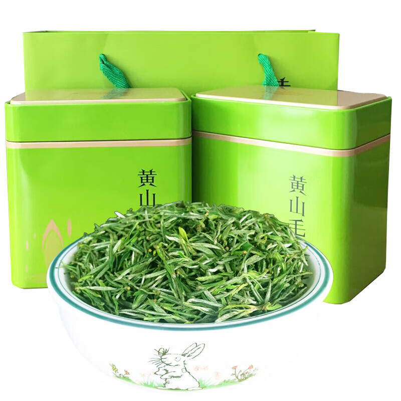 虎钢馋明前黄山毛峰毛尖绿茶安徽春茶叶嫩芽两罐装共250g