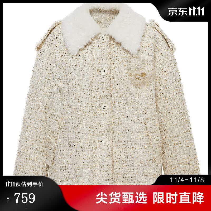 DZZIT地素周冬雨同款dzzit小香风粗花呢毛领毛呢外套女 米白色 XS怎么看?