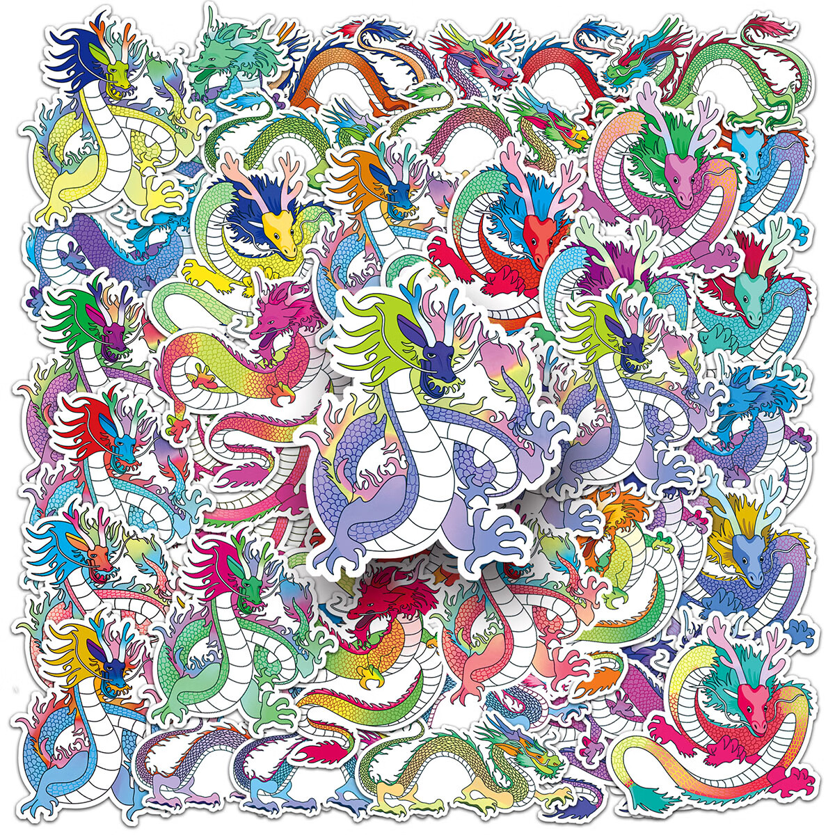 50张原创中国神龙贴纸潮流炫酷手绘涂鸦 厨房玻璃窗行李箱桌面滑板