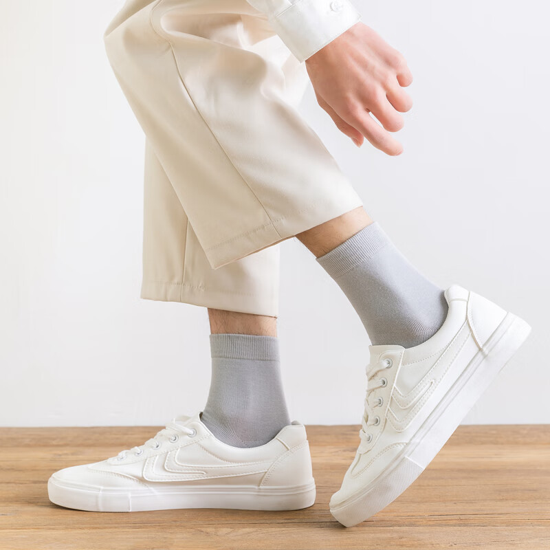 CK长袜子男士吸汗透气纯棉防臭纯色商务休闲弹力中筒运动款式袜子 W3CK 6白 6双 均码 (40.5-44.5)