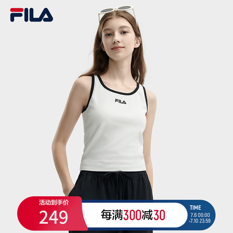 FILA 斐乐官方女子针织背心2024夏季新款时尚休闲撞色宽肩带内搭 云菇白-WT 160/80A/S