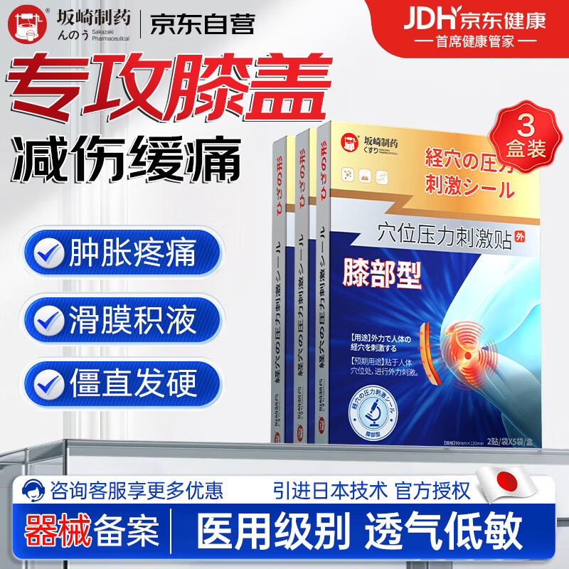 坂崎制药 滑膜炎贴膝关节疼痛肿胀积水积液膝盖疼痛专用穴位贴半月板损伤膝关节炎关节肿胀关节疼痛热敷贴