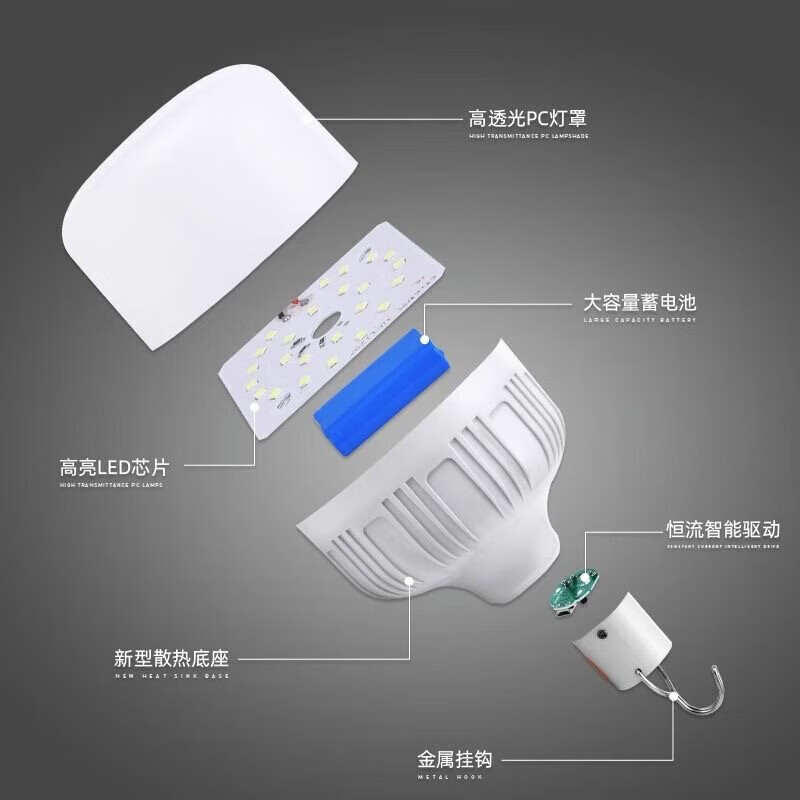 宰搂便携充电灯长续航50小时摆地摊家用户外工地用led亮大瓦夜市 10W白光2个装亮恒流