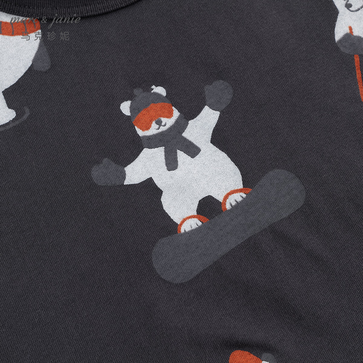 马克珍妮男童萌趣动物满印长袖T恤宝宝上衣纯棉儿童春装240999 滑雪小熊 130 建议身高121-130
