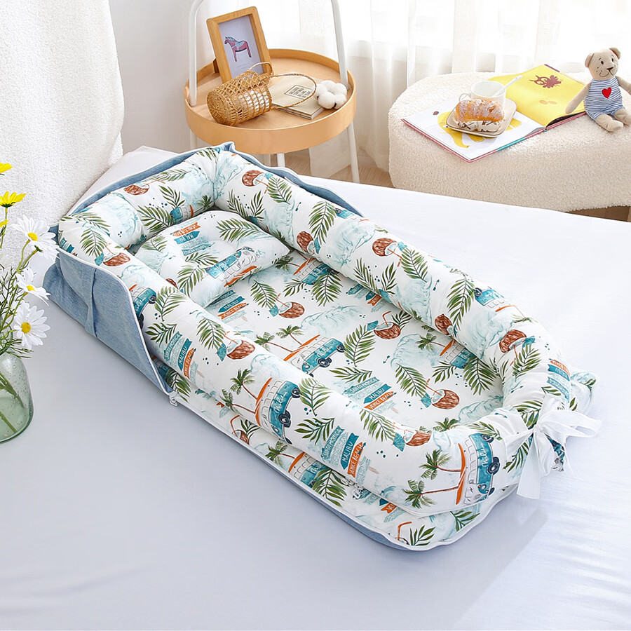 Mildbear便携式婴儿床中床新生儿可折叠包式宝宝小床0-2岁 椰林之旅