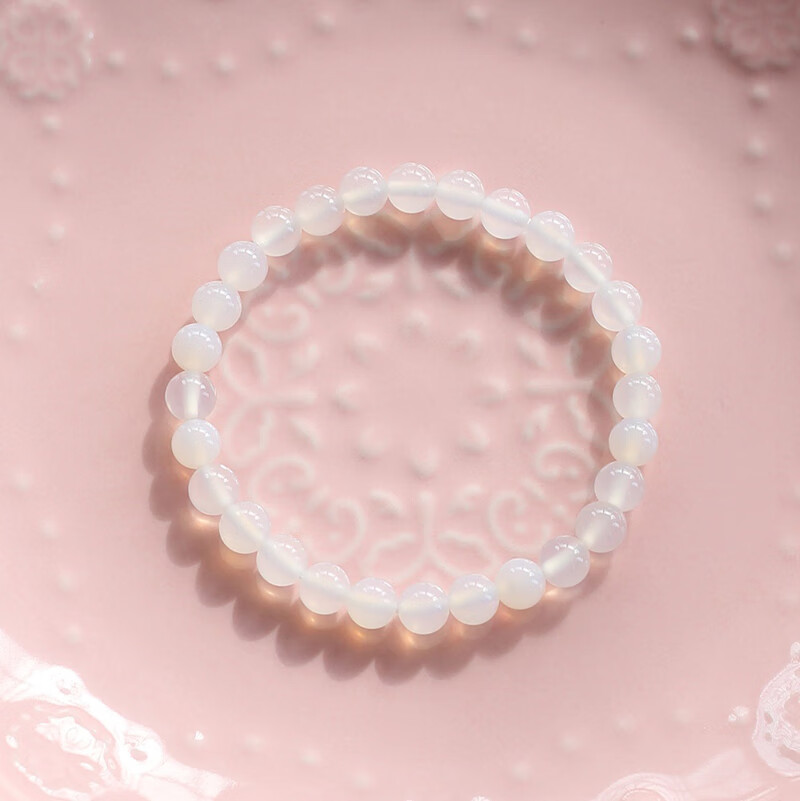 玉越白玛瑙荔枝冻玉髓水晶手链女款单圈手串 6mm