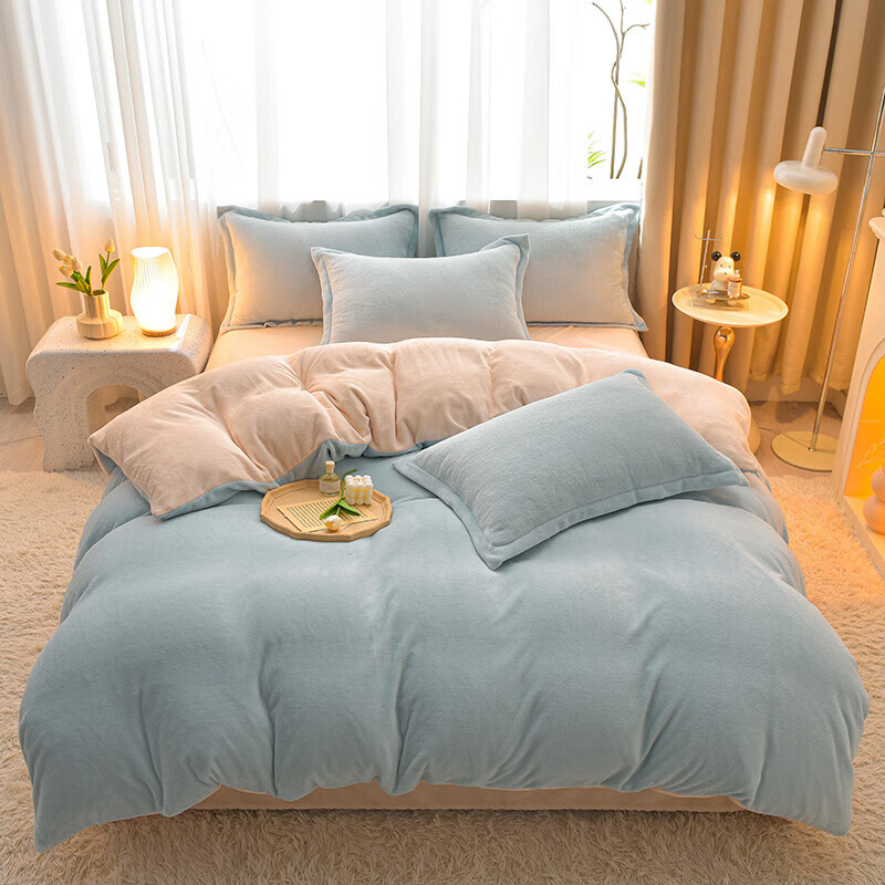 恒源祥 牛奶绒被套单件 冬季加厚纯色牛奶绒被罩三件套学生宿舍秋冬保暖 天蓝奶油【双面绒*加倍保暖】 180cm*220cm 【被套单件】