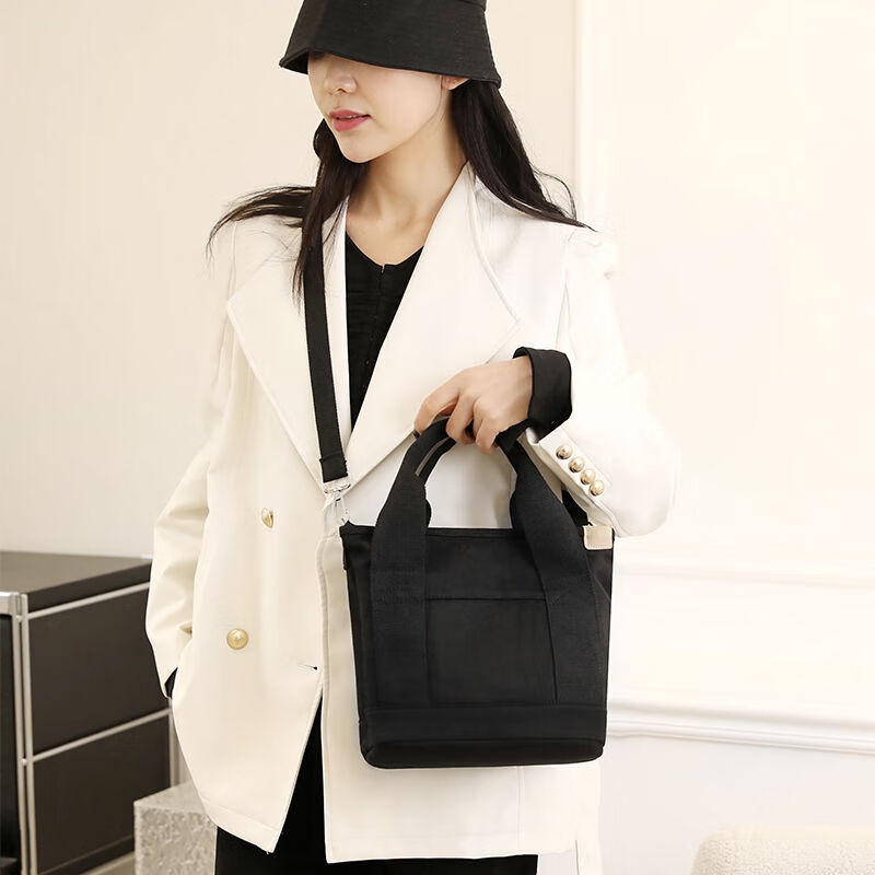 日系千层帆布单肩手提斜挎包大容量学生多隔层通勤包外出小拎包女 绿色【大号】