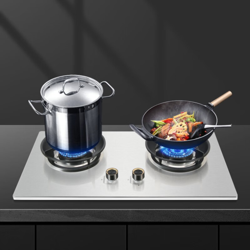 荣胜750不锈钢燃气灶聚能大火力5.2kW猛火节能双灶台嵌入式两用液化气灶天然气灶 750*430丨不锈钢面板丨天然气双灶