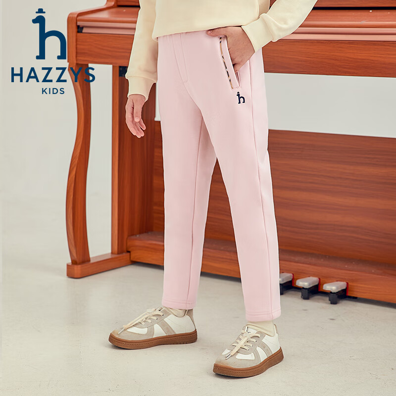 哈吉斯（HAZZYS）品牌童装女童长裤冬新品弹力舒适休闲百搭加厚一体绒长裤 暖卡其 130