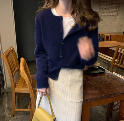 清风原单意大利女装薄款外单出口欧货羊绒针织开衫女毛衣外 藏蓝色 s