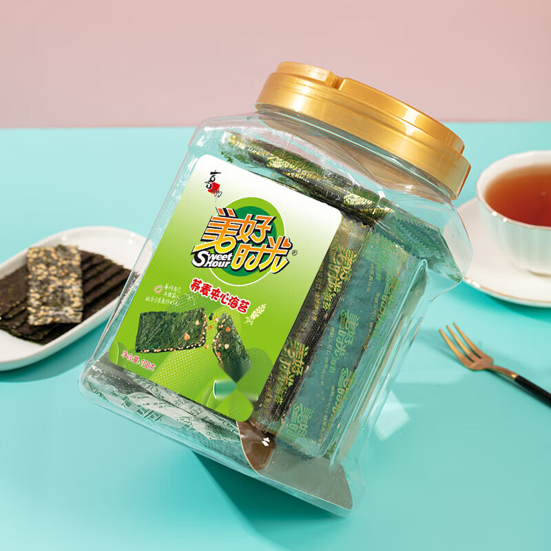 美好时光荞麦夹心海苔脆大桶装零食 荞麦夹心海苔桶108克(约54小包)