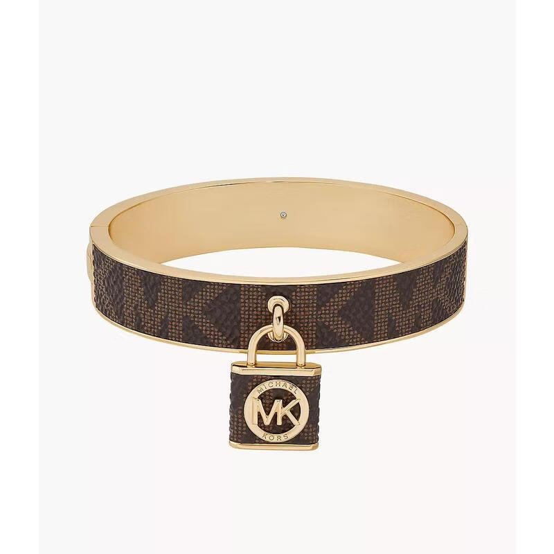 科尔斯(michael kors)mk时尚首饰 棕色皮革锁咒吊饰手镯 简约精致饰品