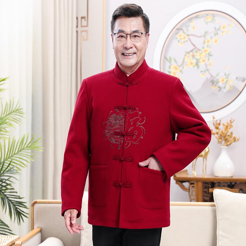细熙喜公公婚宴衣服唐装冬装唐男中老年中山外套爸爸大寿爷爷奶奶