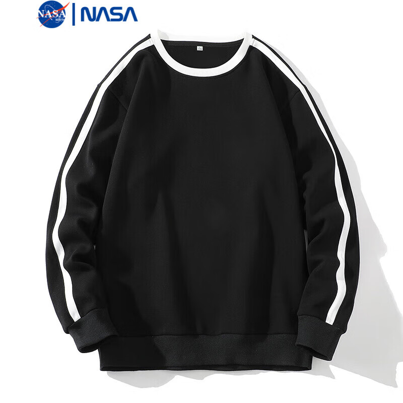 NASAMITOO条纹卫衣男士2024秋季新款宽松休闲百搭上衣 黑色 XL