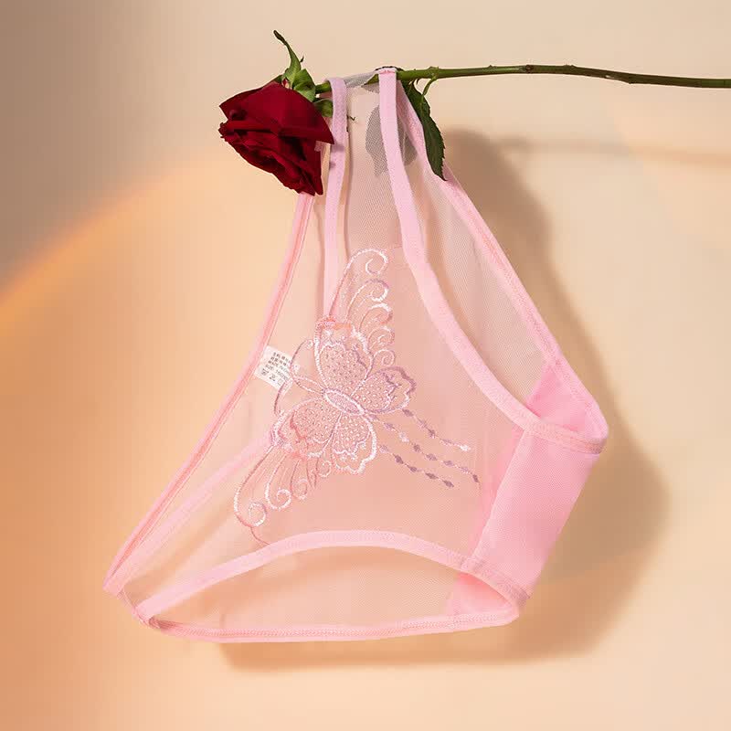 少妇内裤性感国风流苏镂空蕾丝内裤蝴蝶轻薄网纱女士三角裤 粉色 m(90