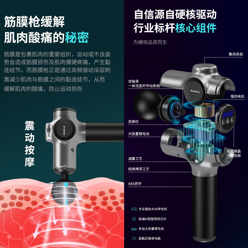 志高筋膜枪肌肉按摩器全身按摩仪颈椎腿部腰部运动专业级经膜筋膜枪按摩棒生日礼物送长辈父母男女朋友 【99档力度调节+8款专业按摩头+高频振动】