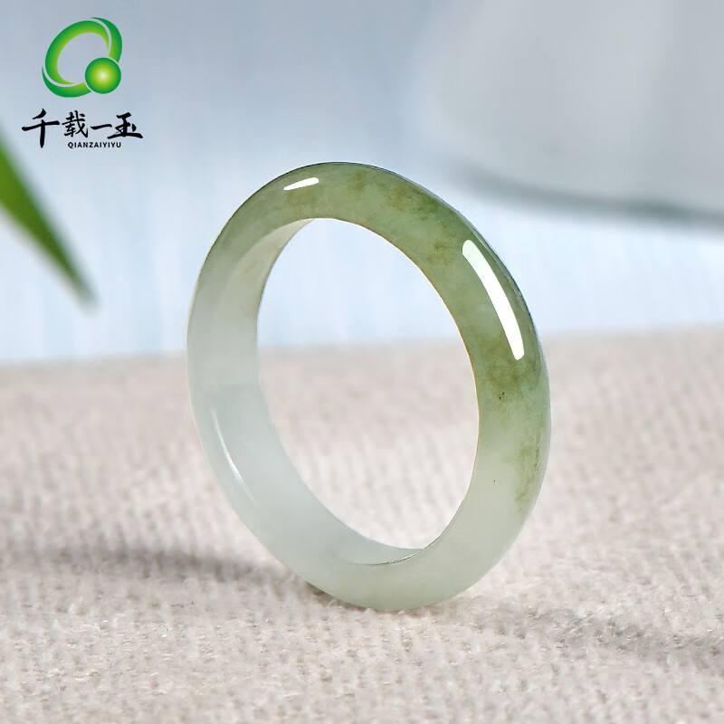 千载一玉翡翠戒指 半油青玉戒指玉石玉器 男女款玉扳指 多口径可选 带证书 约19毫米