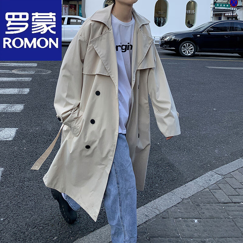 羅蒙德式風(fēng)衣外套男秋冬中長款披風(fēng)韓版潮流痞帥斗篷克蘇魯文職大衣服 卡其色 2XL