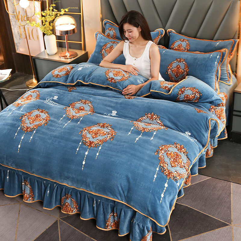 加厚牛奶绒四件套双面珊瑚法兰绒被套床单床上用品4件套 cz--欧典时尚