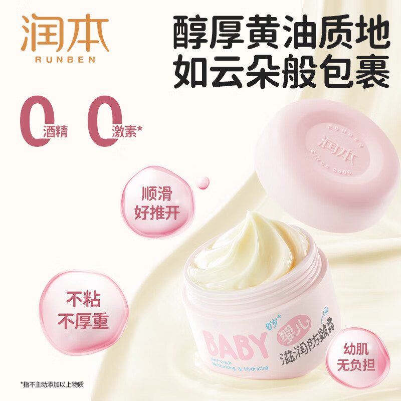 润本（RUNBEN）防皴儿童面霜宝宝霜秋冬季滋润补水保湿乳婴儿防冻防皴裂润肤霜 防皴霜 50g 2瓶 【秋冬防皴组合】