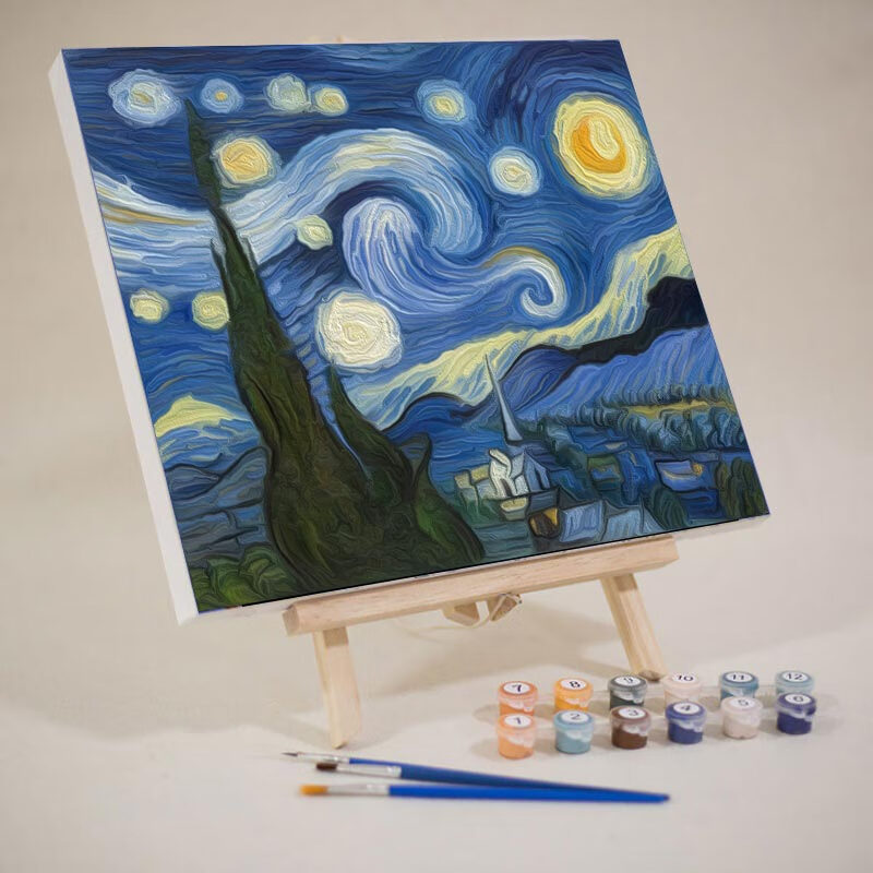 朴珀妮diy数字油画梵高星空儿童填色手工画画涂色画填充油彩画风景画