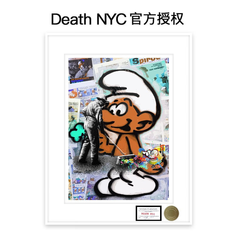 三为(sunwayart)death nyc亲签限量版画蓝精灵装饰画儿童房动漫卡通挂