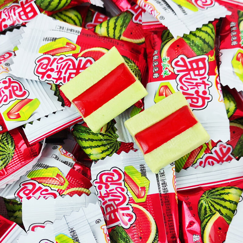 xywlkj西瓜果冻泡泡糖桶装儿童发夹心口香糖8090怀旧零食小吃休闲解馋