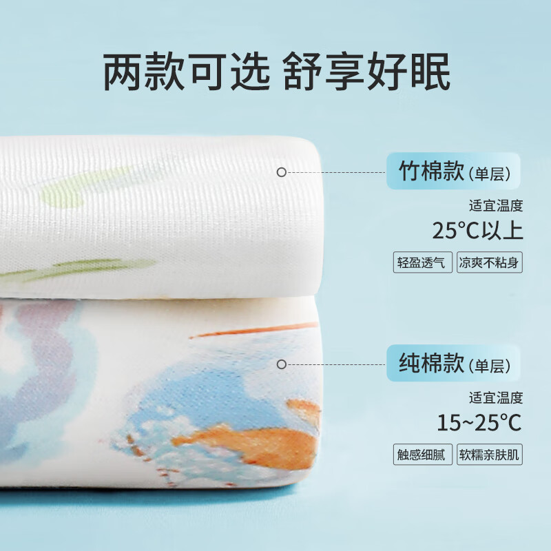 七彩博士婴儿分腿睡袋夏季超薄恒温棉保暖儿童防踢被子可脱袖宝宝防着凉 长袖梦幻鲸语(纯棉) XL（110码）