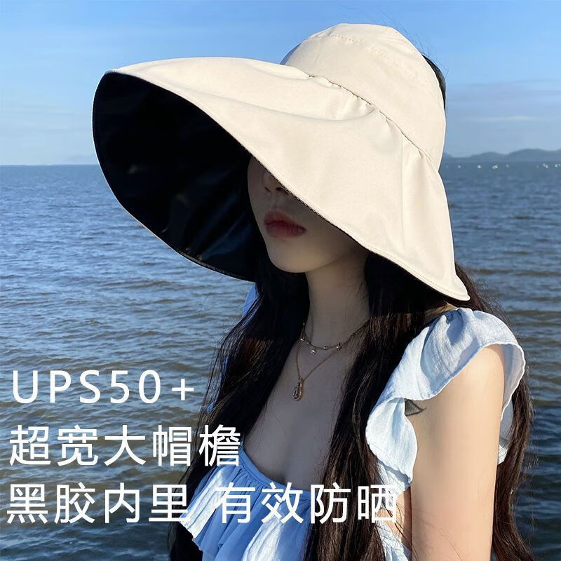 其他品牌【工厂直发】遮阳帽女夏季防晒帽子紫外线遮脸可折叠调节大头围渔 黑色 【韩式大帽檐遮阳帽】