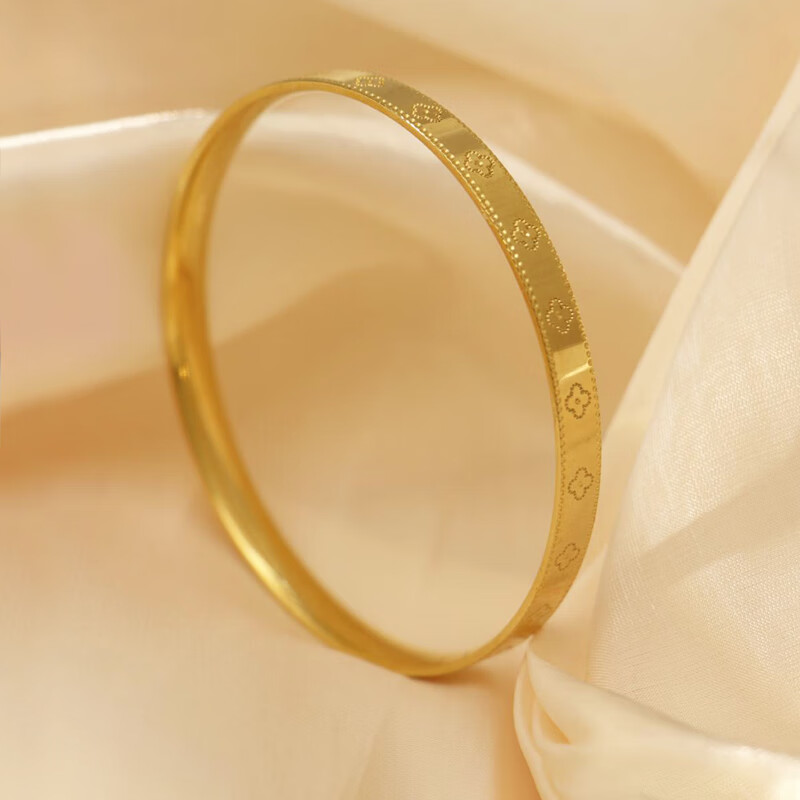 凤喜达南非锡金手镯古法越南沙金女四叶草锡镯子不掉色实心素圈