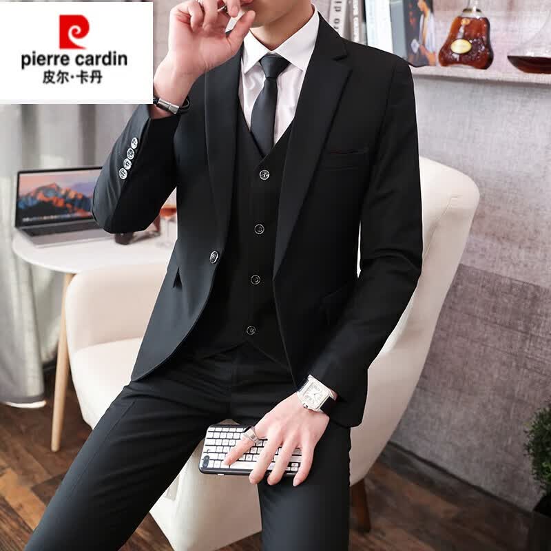 皮尔卡丹西服套装男士修身职业正装毕业照商务休闲西装新郎结婚礼服潮