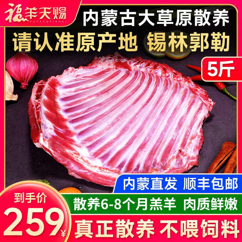 福羊天赐 羊肉 生鲜 内蒙古散养羔羊排5斤 羊排骨羊肋排 年货