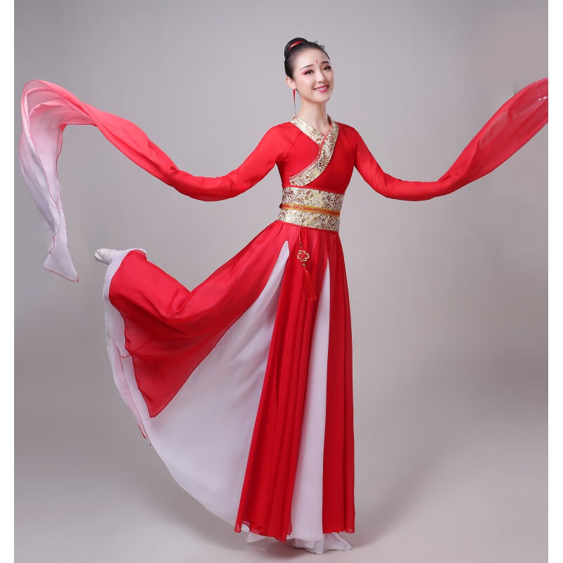 京噶水袖舞蹈服惊鸿舞中国风甩袖服装女飘逸红昭愿汉服古典舞演出服