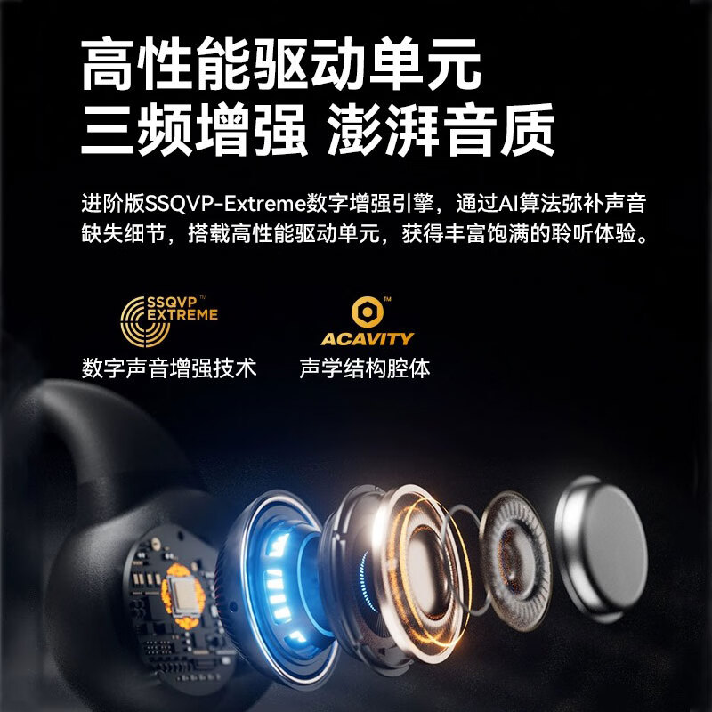 NB华为适用骨感传导蓝牙耳机不入耳升级气传导开放式无线夹耳式运动通话耳夹式耳机气传导挂耳耳机 皓月白【至尊版】