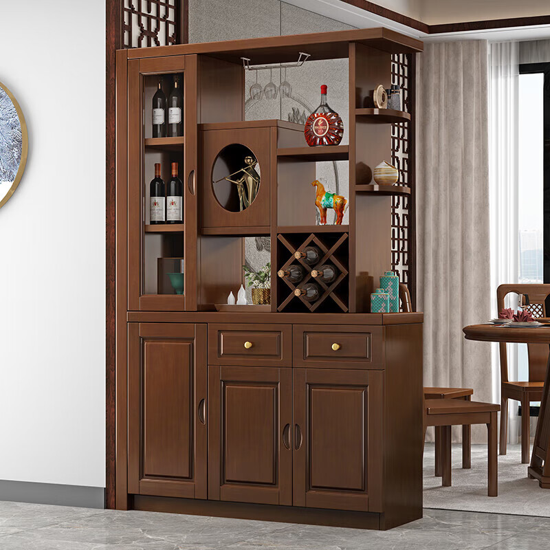 千禧盛世中式實(shí)木酒柜餐邊柜一體靠墻收納柜客廳簡(jiǎn)約柜子儲(chǔ)物柜 間廳柜三門(mén)1.2米