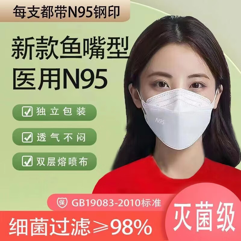 鱼嘴型医用n95口罩病毒3d立体医护专用n95医疗级别口罩 鱼嘴n95独立装