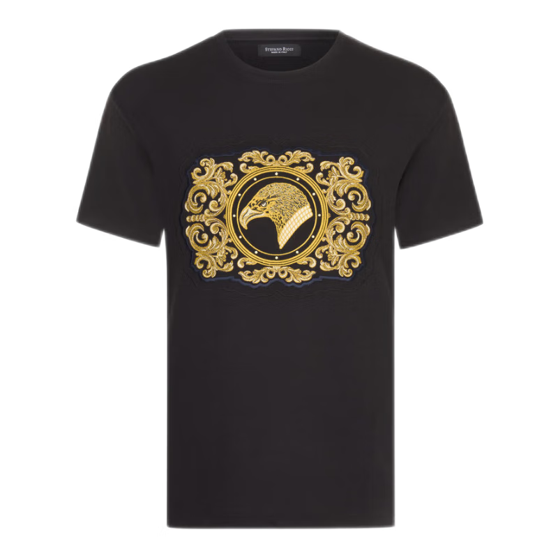 stefano ricci史蒂芬短袖刺绣鹰头t恤运动衫圆领套头衫休闲装男装礼物