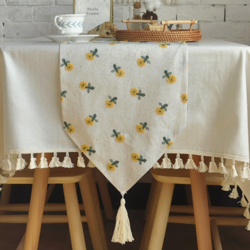 澳颜莱日式桌旗 日式雏菊桌旗布ins刺绣花立体清新餐桌茶几阳台餐边