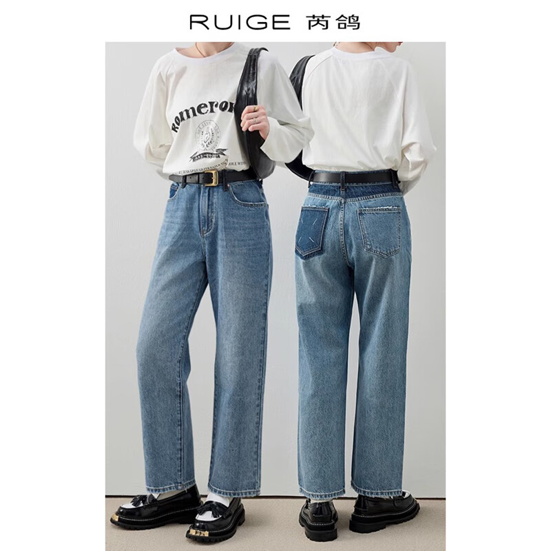 芮鸽大码牛仔裤女胖mm2024秋季薄款百搭复古显瘦宽松高腰直筒裤 牛仔蓝 2XL