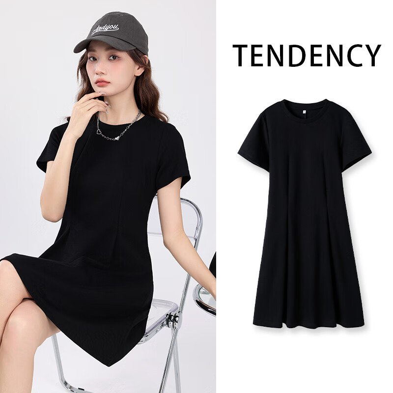 真维斯收腰连衣裙子女夏季新款正肩显瘦高级感穿搭气质减龄短裙GX
 黑-纯色 S