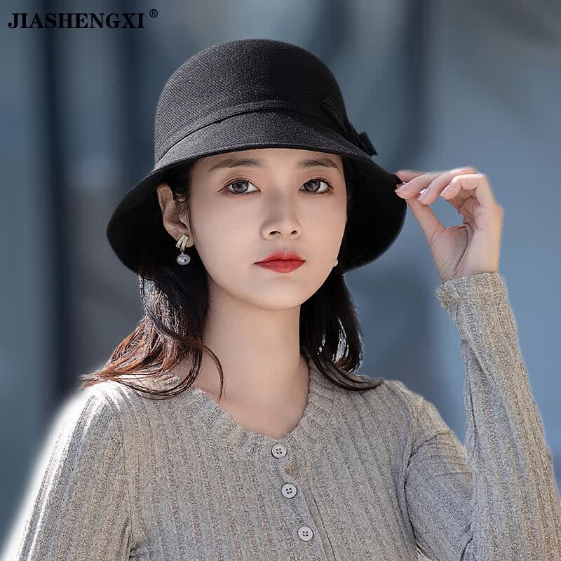 JIASHENGXI防晒帽子女款2024新款春秋显脸小遮阳帽女时尚洋气夏季太阳渔夫帽 黑色 均码(54-58cm)