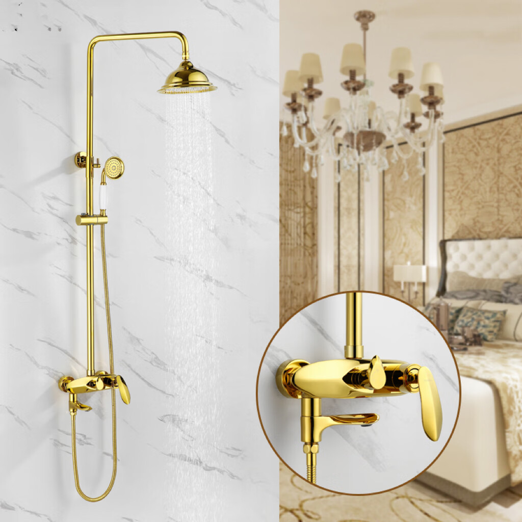 科勒品牌全铜仿古花洒套装欧式浴室增压淋雨沐浴花洒水龙头复古冷热 金色
