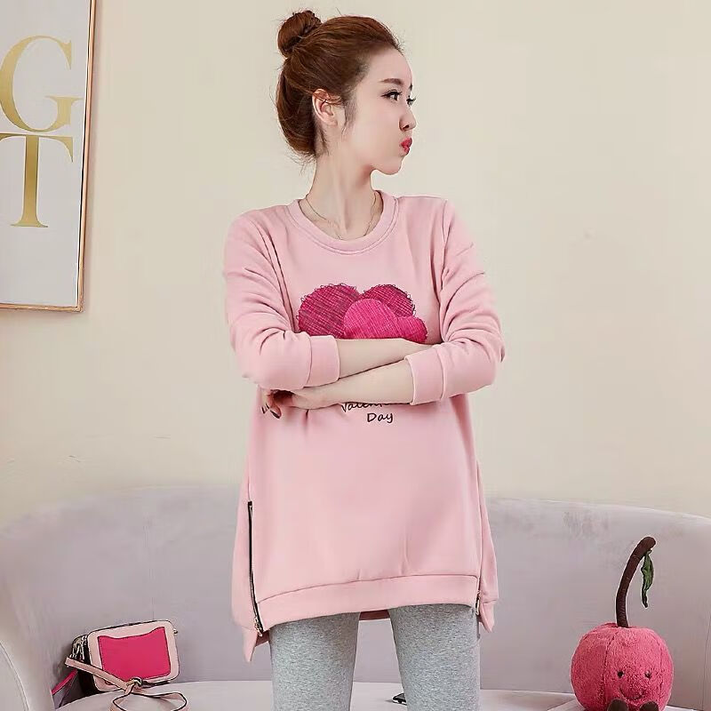 翘心假两件卫衣女生衣服秋冬季初中生孕妇装冬装宽松上衣中长款长袖卫