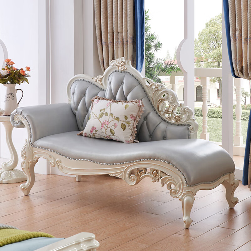 王朝贵妃躺椅美式实木贵妃榻卧室美人榻客厅单人真皮小沙发欧式贵妃椅
