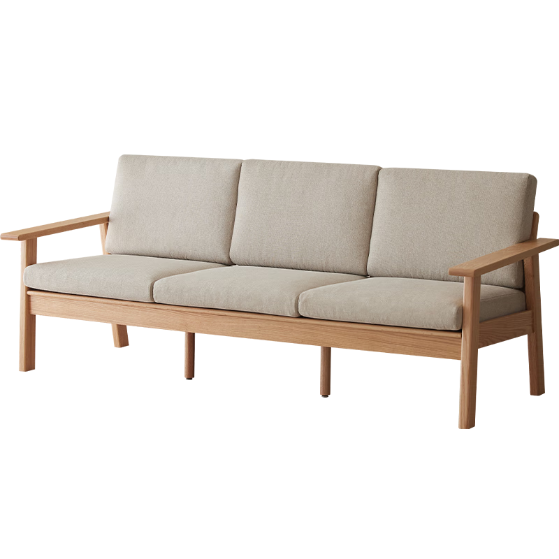 原始原素 实木沙发小户型客厅家具北欧橡木简约冬夏两用三人位沙发米黄色