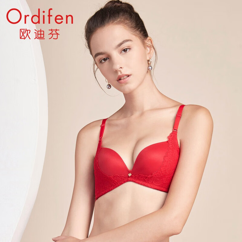 歐迪芬（Ordifen）無(wú)鋼圈文胸女士?jì)纫鹿饷胬俳z胸罩薄模杯聚攏美背文胸XB8527 中國紅 70B