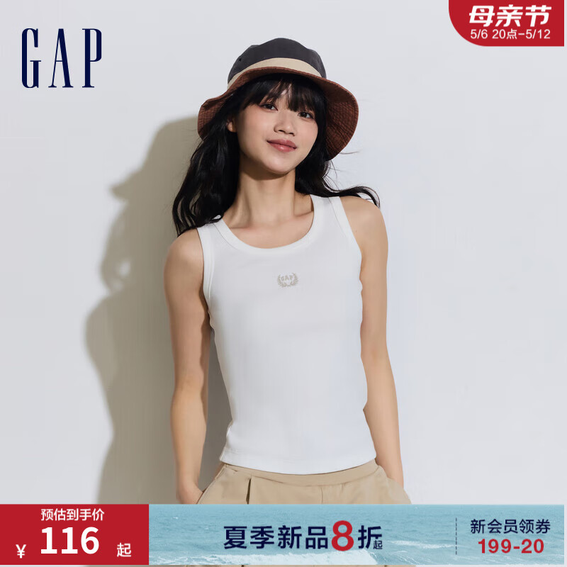 Gap女装2024夏季新款罗纹弹力圆领背心舒适修身无袖上衣4